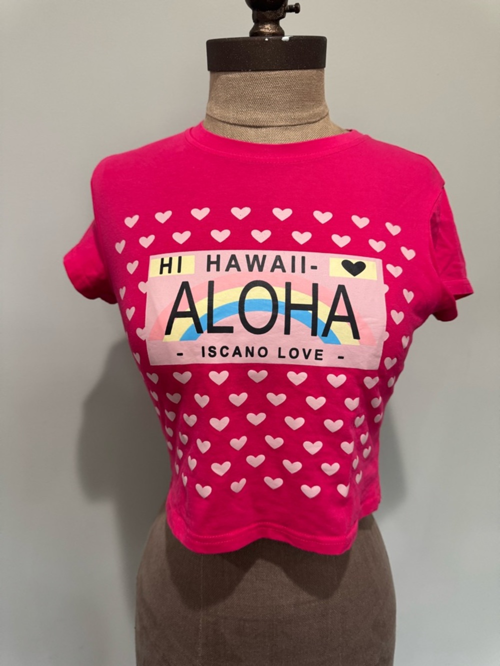 Source Unknown Hot Pink 'Aloha' Heart Print Crop Top